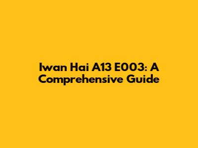 Iwan Hai A13 E003: A Comprehensive Guide