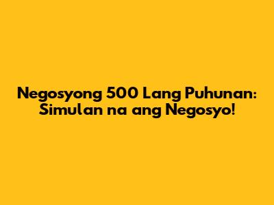 Negosyong 500 Lang Puhunan: Simulan na ang Negosyo!